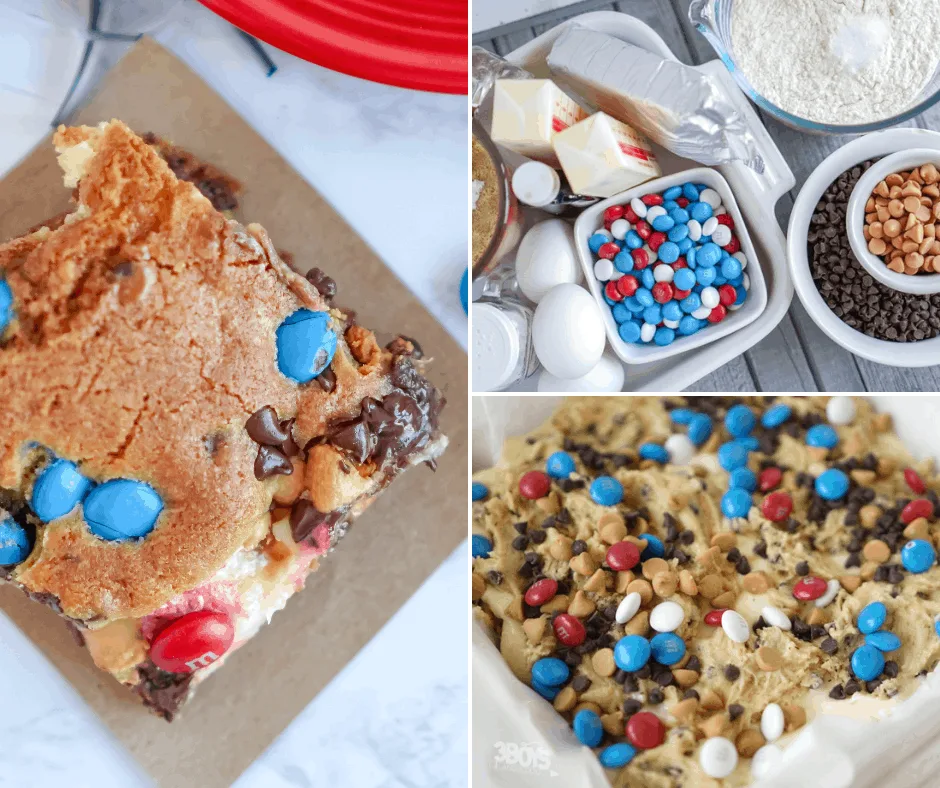 red white and blue cheesecake blondies