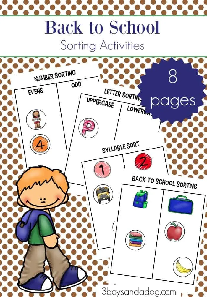 back to school sorting worksheets for preschoolers and lower elementary
