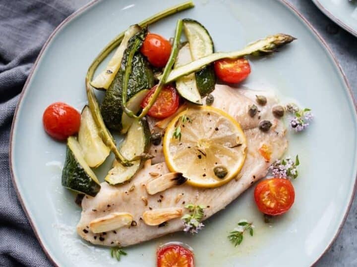 Image for Oven-baked tilapia with zucchini and asparagus