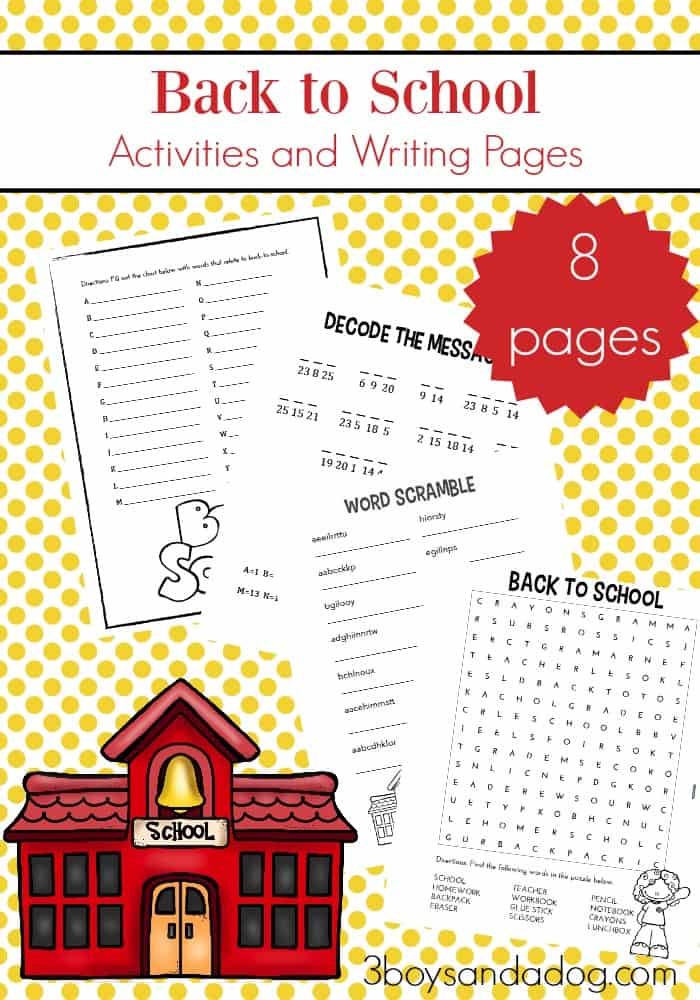 Back to School Printable Writing Activities for Kids