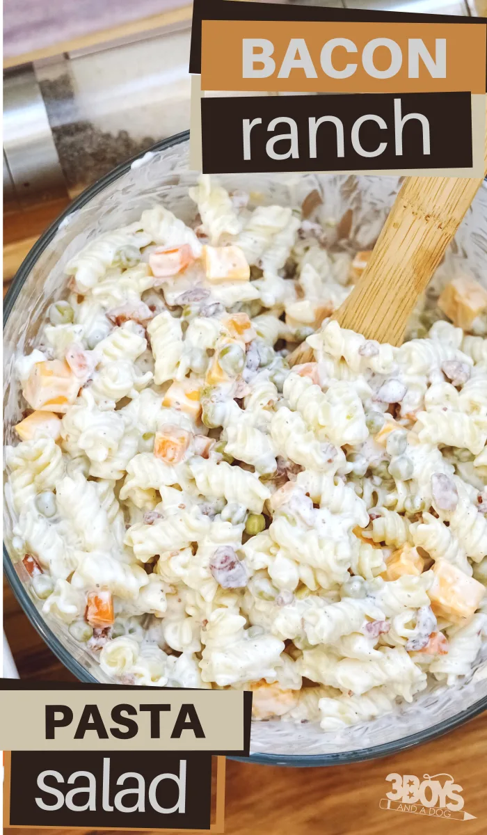 the ranch seasoning in this cooked pasta salad gives a sharp bite to this delicious side dish recipe