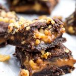 delicious dessert of salted caramel stuffed brownies