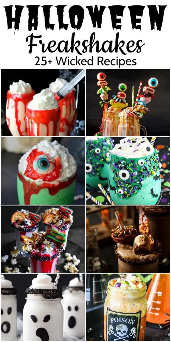 Photo collage of recipes for halloween freakshakes