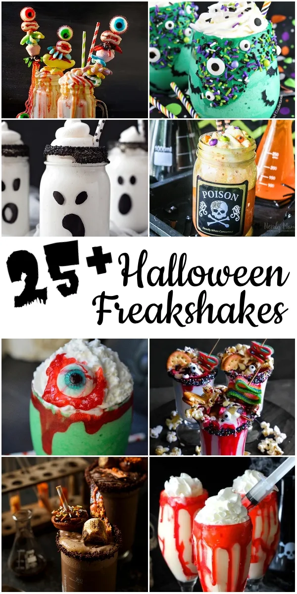 Photo collage of how to make a halloween freakshake
