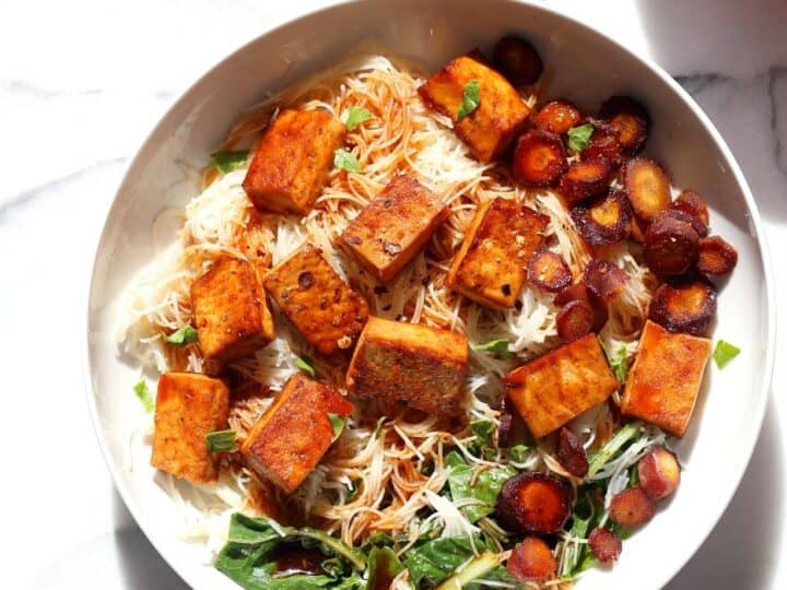 Image for Baked Chili Garlic Tofu, Carrot, Chard and Noodle Bowls
