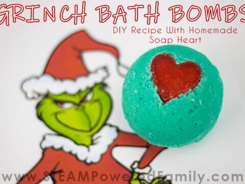 Image for Grinch Inspired Christmas Bath Bomb Recipe With A Soap Heart