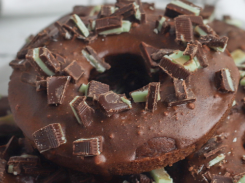 decadent chocolate mint donut recipe with andes garnish