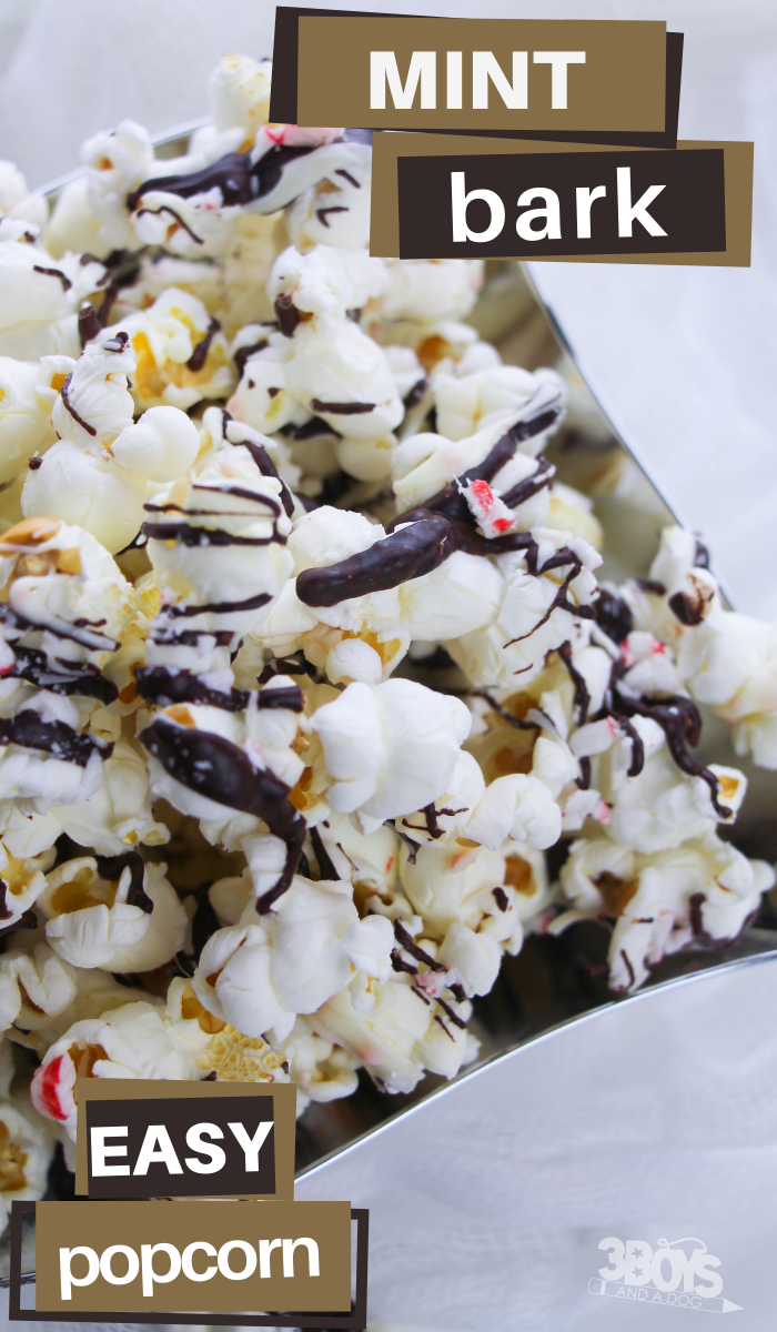 chocolate peppermint popcorn with crushed candy canes