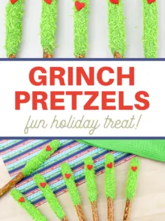 Grinch themed candy covered pretzel rods recipe