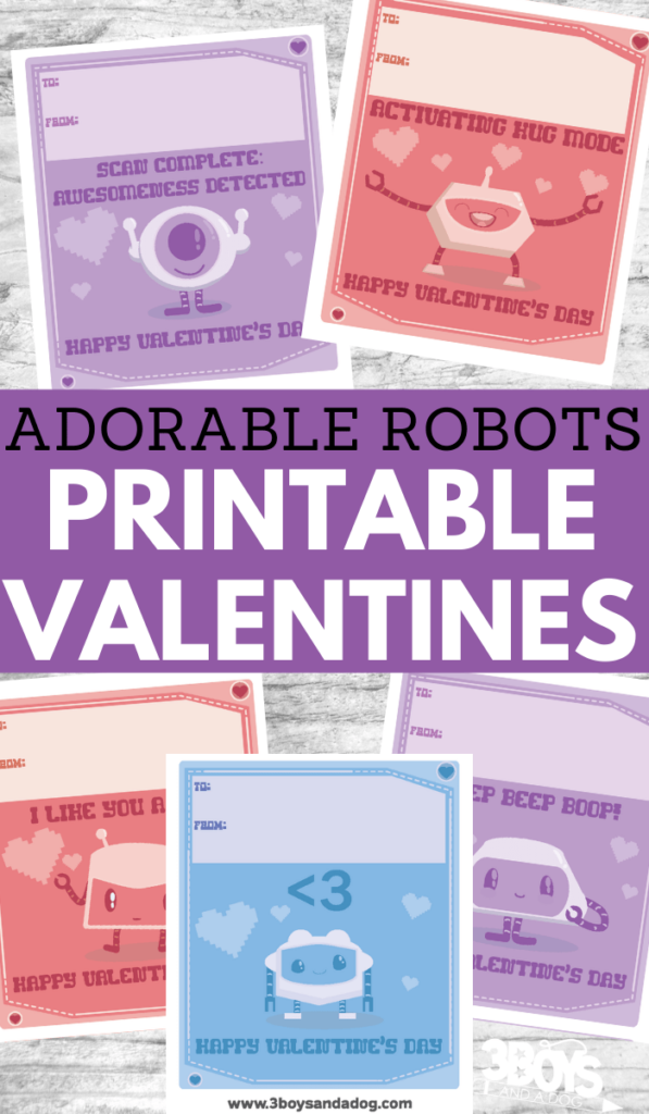 Printable Robots Valentine Cards for Kids