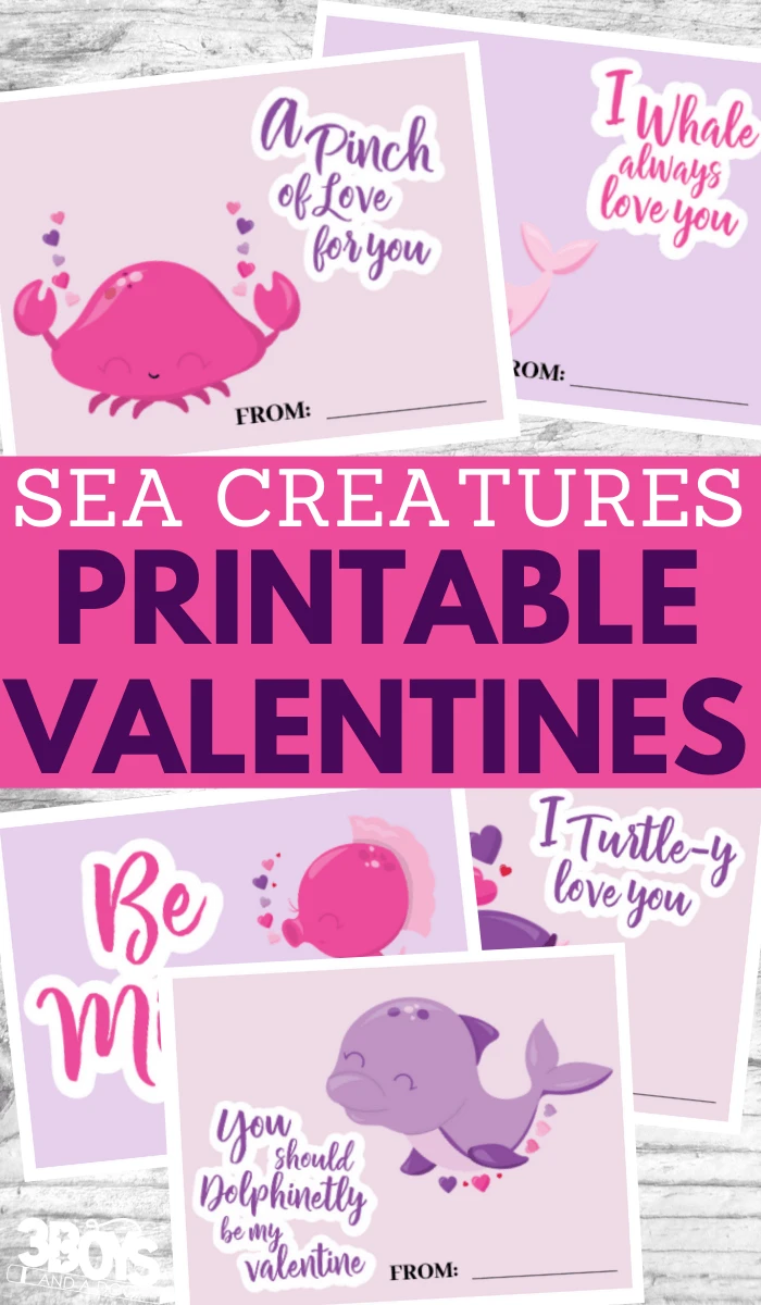 sea creatures printable valentine cards for kids