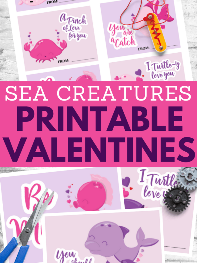 Printable Sea Creatures Valentine Cards for Kids