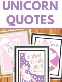 set of three printable quotes about unicorns in frames