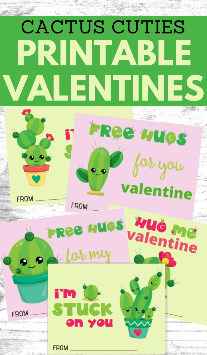 printable valentines of six different cactus cuties
