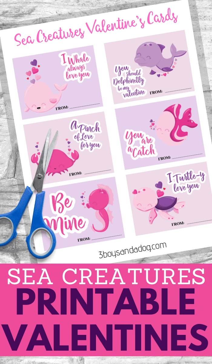 six different adorable ocean animals printable valentines