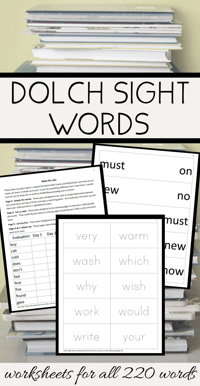 dolch sight words worksheets printable