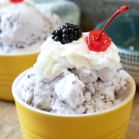 it only takes 3 ingredients to make this no churn blackberry ice cream recipe