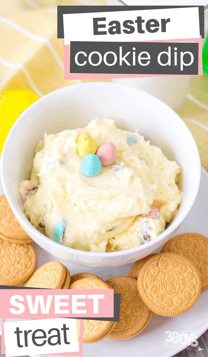 cream cheese and powdered suagr combine with easter candy eggs to make the perfect dip for your favorite cookie