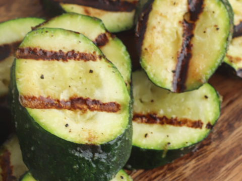fresh sliced zucchini grilled on an indoor grill
