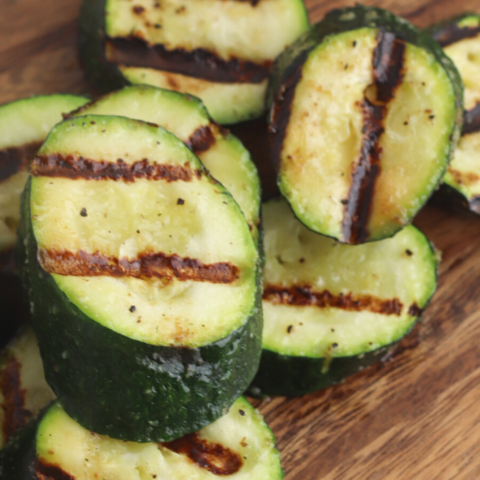 fresh sliced zucchini grilled on an indoor grill