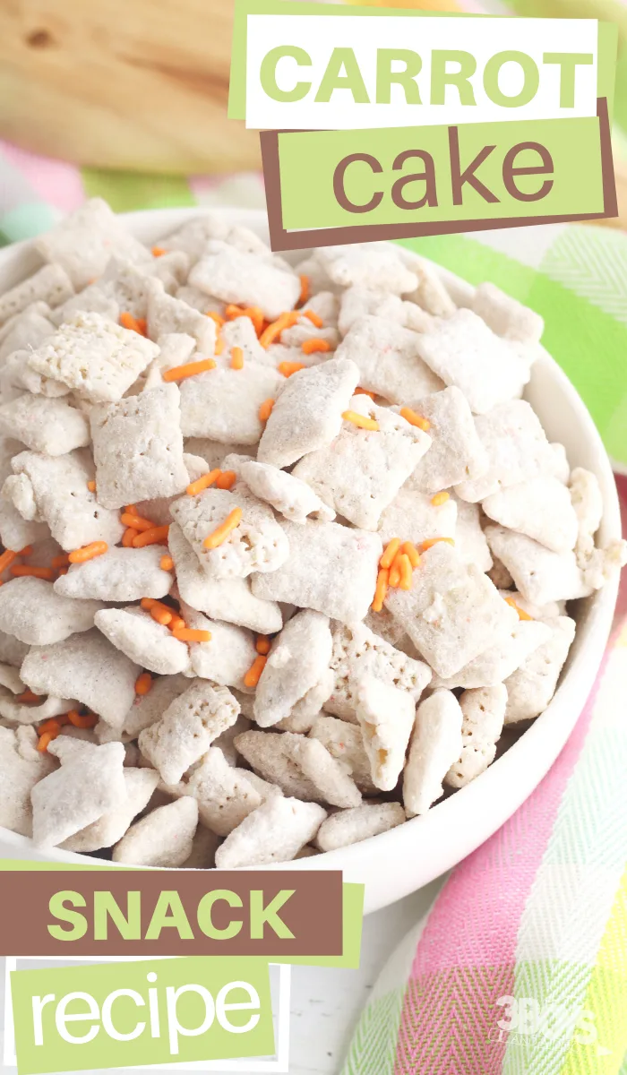 carrot cake puppy chow snack or dessert recipe