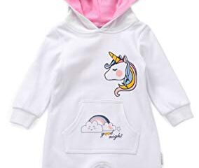 Image for Unicorn Onesie Hooded Romper for Baby Girls or Boys Toddler Newborn Pajamas (0-6 Months) White