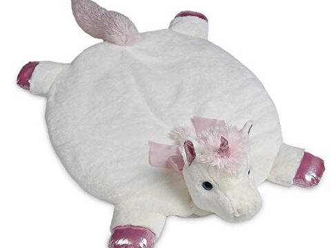 Image for Bearington Baby Dreamer Belly Blanket, White and Pink Unicorn Plush Stuffed Animal Tummy Time Play Mat