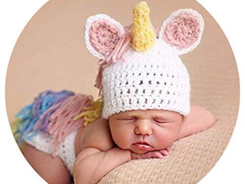 Image for M&G House Newborn Photography Props Crochet Knitted Unicorn Baby Photo Costume Unisex Baby Cap Outfit Pink