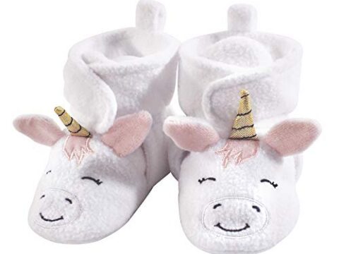 Image for Hudson Baby Unisex Cozy Fleece Booties, White Unicorn, 0-6 Months