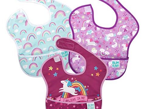 Image for Bumkins SuperBib, Baby Bib, Waterproof, Washable, Stain and Odor Resistant, 6-24 Months, 3-Pack - Unicorn and Rainbow