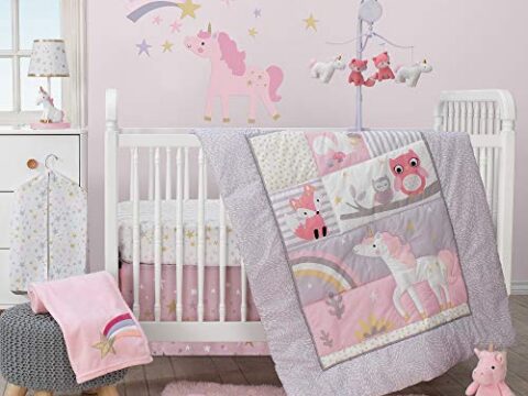 Image for Bedtime Originals Rainbow Unicorn 3Piece Crib Bedding Set, Purple