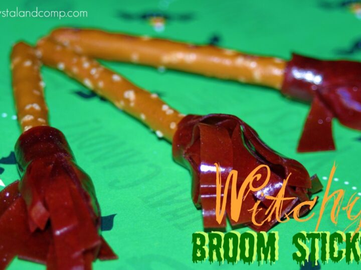 Image for Halloween Craft Idea: Witchy Broom Sticks Made From Pretzel Rods