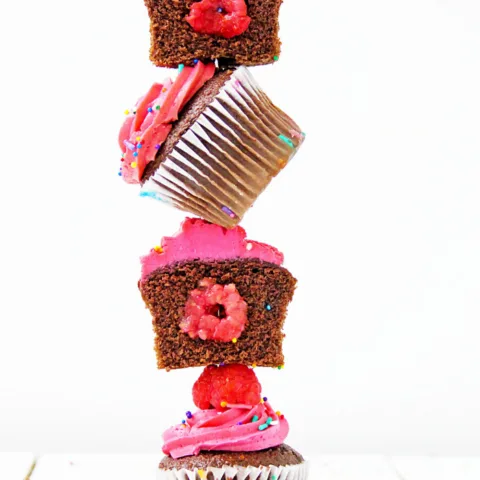 chocolate cupcakes with a fluffy raspberry frosting