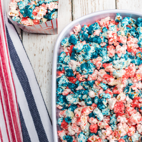 red and blue candied popcorn make a delicious and patriotic snack