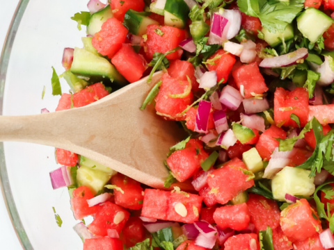 watermelon cucumbers and peppers make a delicious and healthy snack