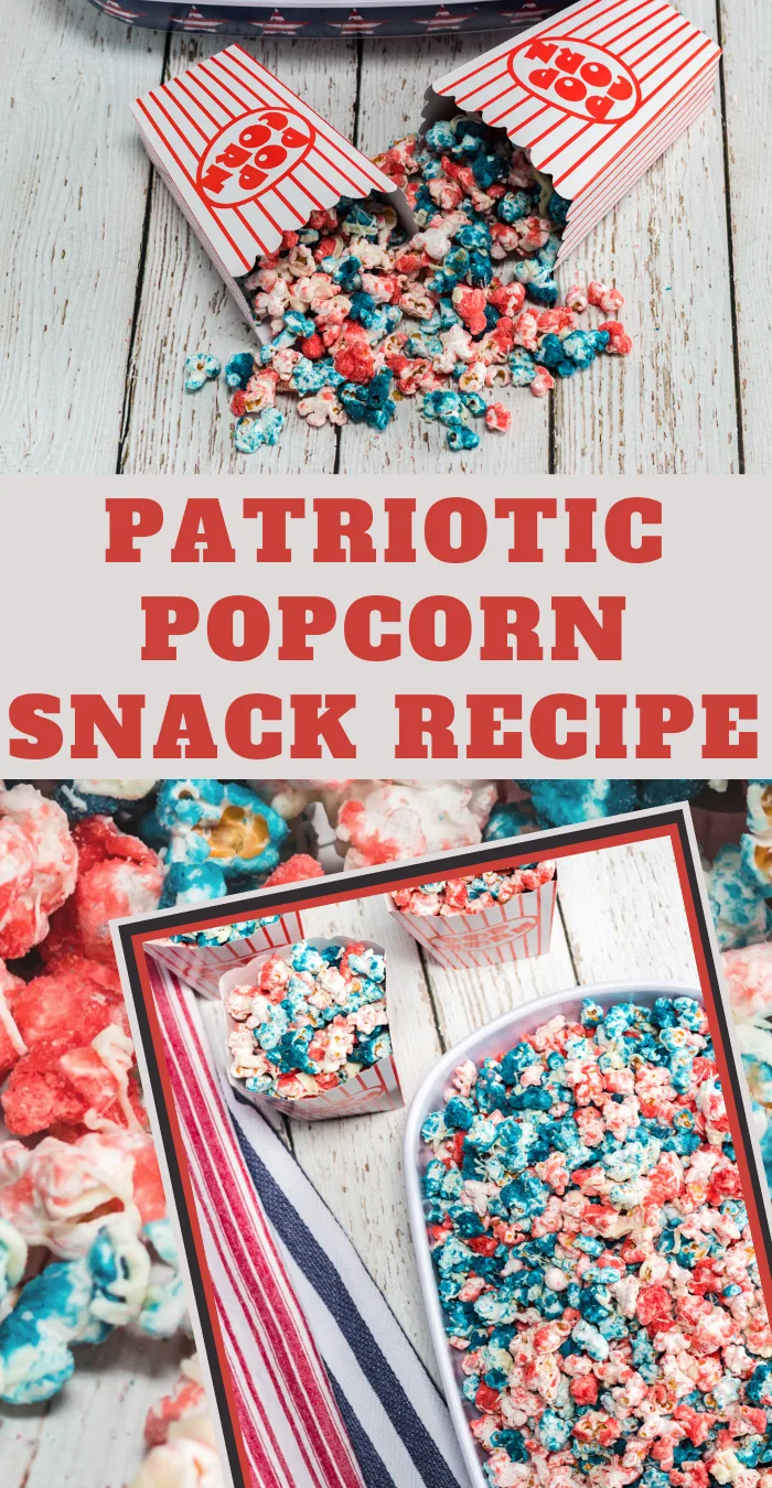 gourmet popcorn recipe in red and blue colors