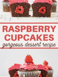 easy raspberry cupcake dessert of chocolate cake and fresh raspberries