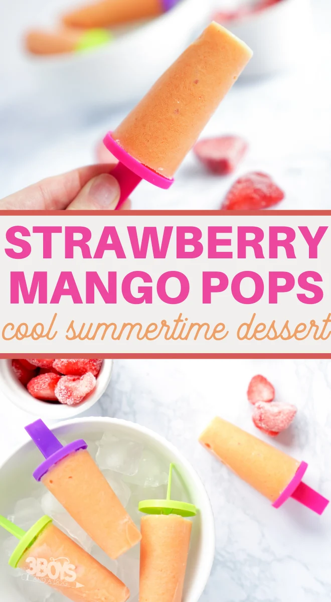 pureed strawberries and sweet mango make a perfect pairing in these fresh fruit pops