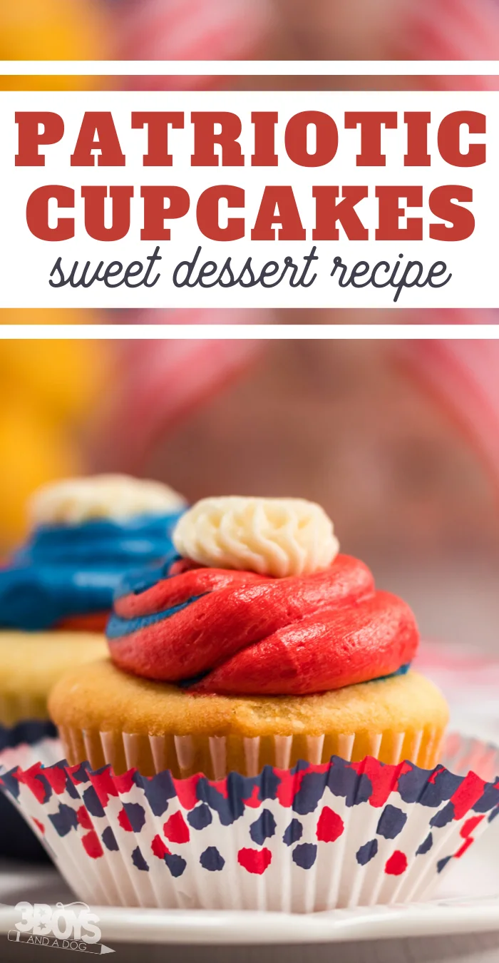 sweet cupcake dessert recipe with red and blue icing