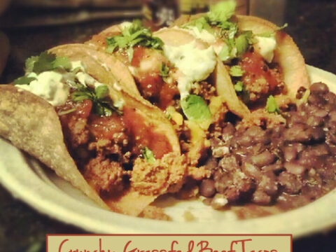Image for Crunchy Grass-Fed Beef Tacos with Avocado Cream Sauce & Homemade Black Beans