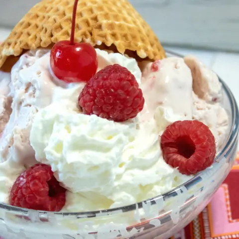 sweet raspberries and creamy cheesecake make this no churn ice cream recipe