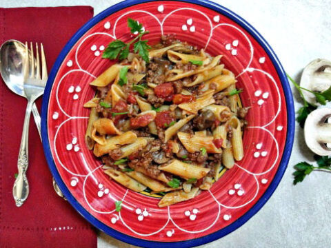 Image for Penne Pasta Recipe – One Pot Beef and Penne in a Red Wine Tomato Sauce
