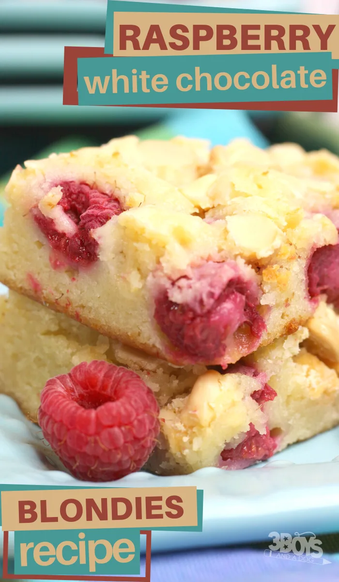 white chocolate and tart raspberries in a delicious cookie or blondie recipe