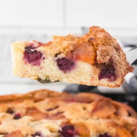 tart blackberries pair fabulously with sweet peaches in this cake that is perfect for a brunch or dessert