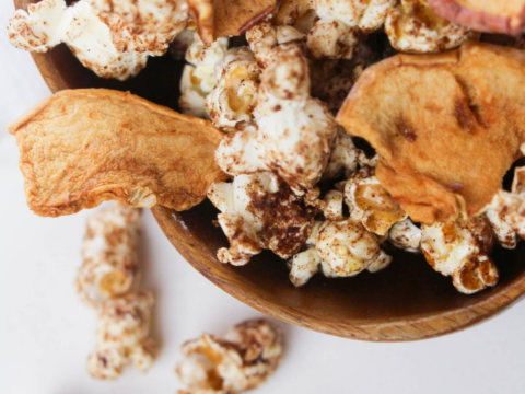 delicious snack of apple and popcorn in an easy to grab snack recipe