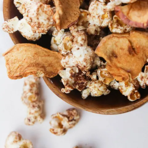 delicious snack of apple and popcorn in an easy to grab snack recipe