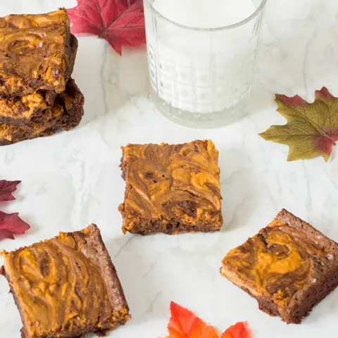 delicious dessert of pumpkin and chocolate in an easy to grab brownie recipe