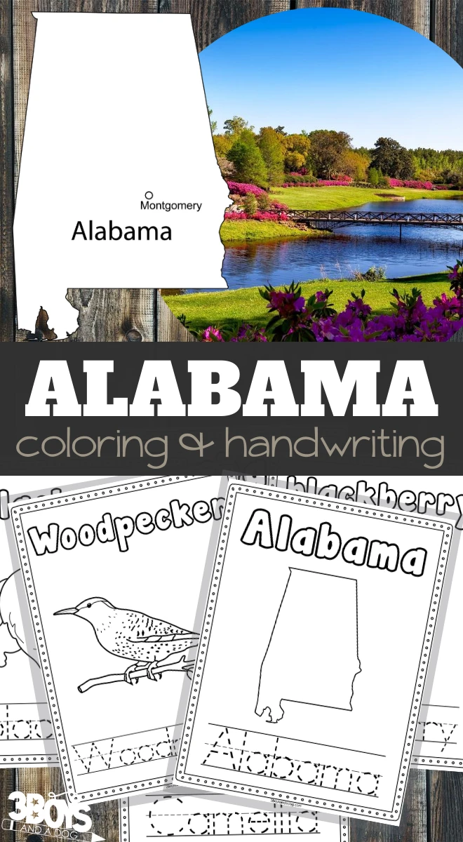 Alabama Coloring and Handwriting Sheets