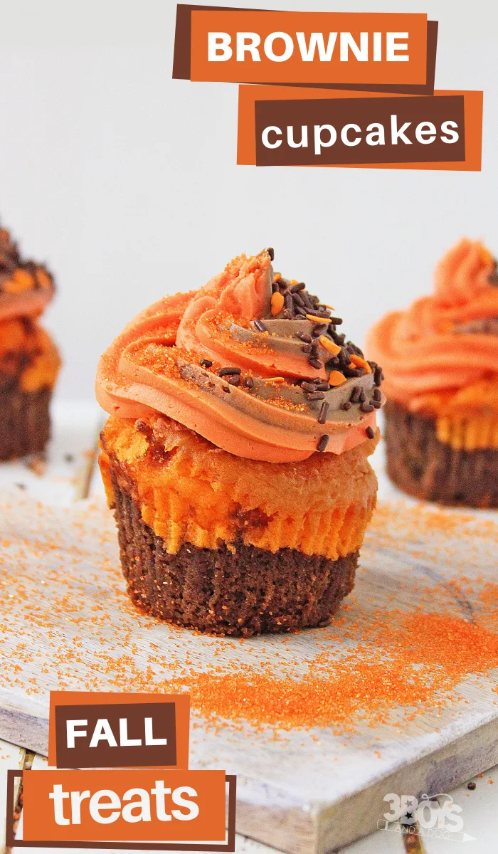 orange layered cupcakes with brownie bottom