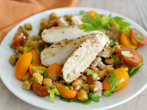 Image for Grilled Chicken with Roasted Chickpeas and Tomato Salad